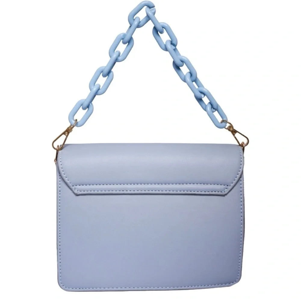 Pastel Blue Chunky Chain Shoulder Bag Mini Clutch Purse OS
